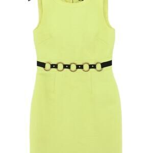 Tahari chartreuse lime sleeveless belted shift dress size 6